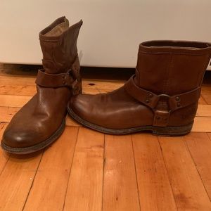 Frye Cognac Phillip Harness Booties